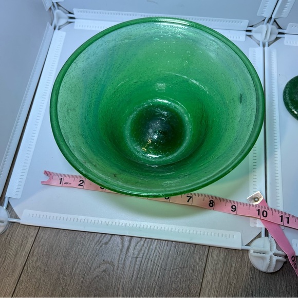 Vintage Green Herati Afghanistan Hand Blown Glass 3 Piece Dinnerware Rare - Picture 7 of 9